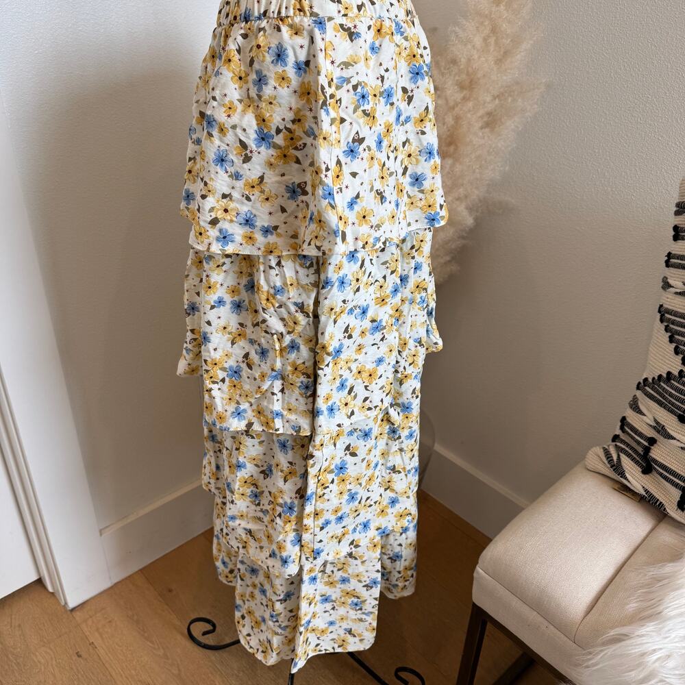 Aritzia Wilfred Volume Skirt LT Birch Yellow Floral Tiered Maxi Flowy Boho NWT-M - Picture 7 of 13
